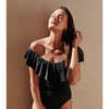 Island Goddess Off Shoulder Ruffle One Piece Black