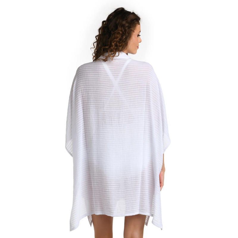 Shadow Stripe Convertible Shirt Dress Cover Up - White