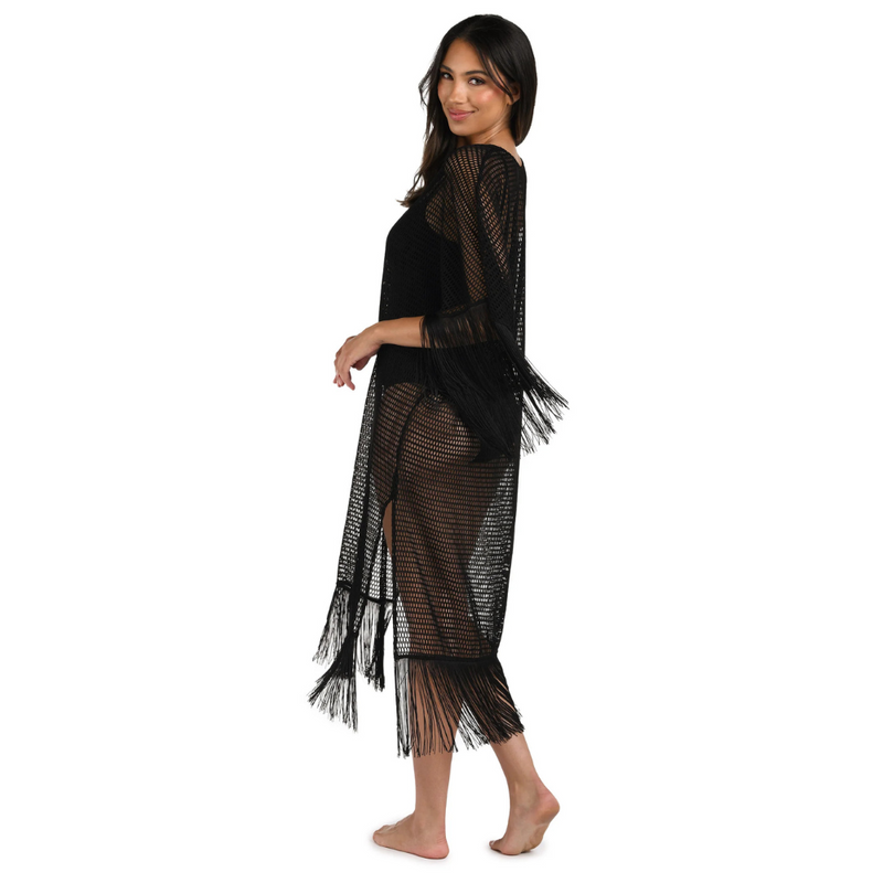 Fringed Out Long Caftan Cover Up