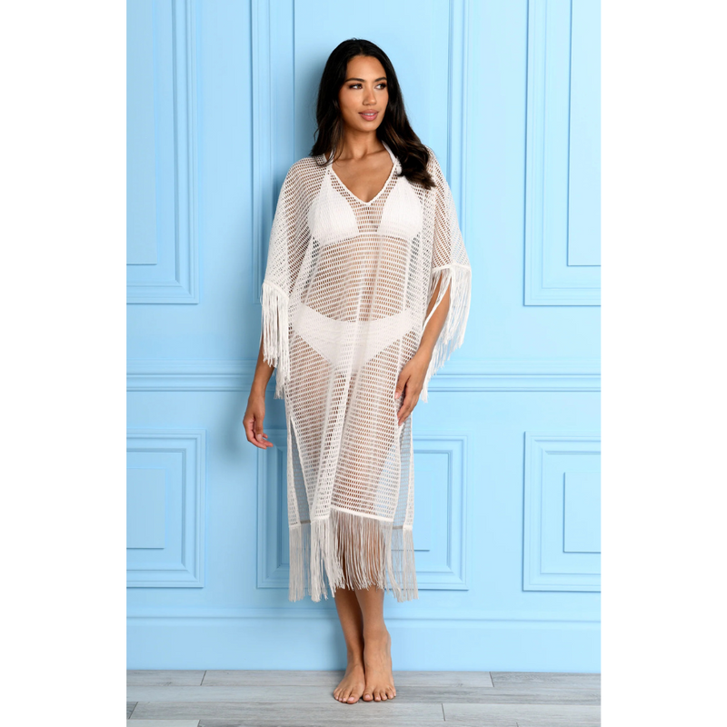 Fringed Out Long Caftan Cover Up