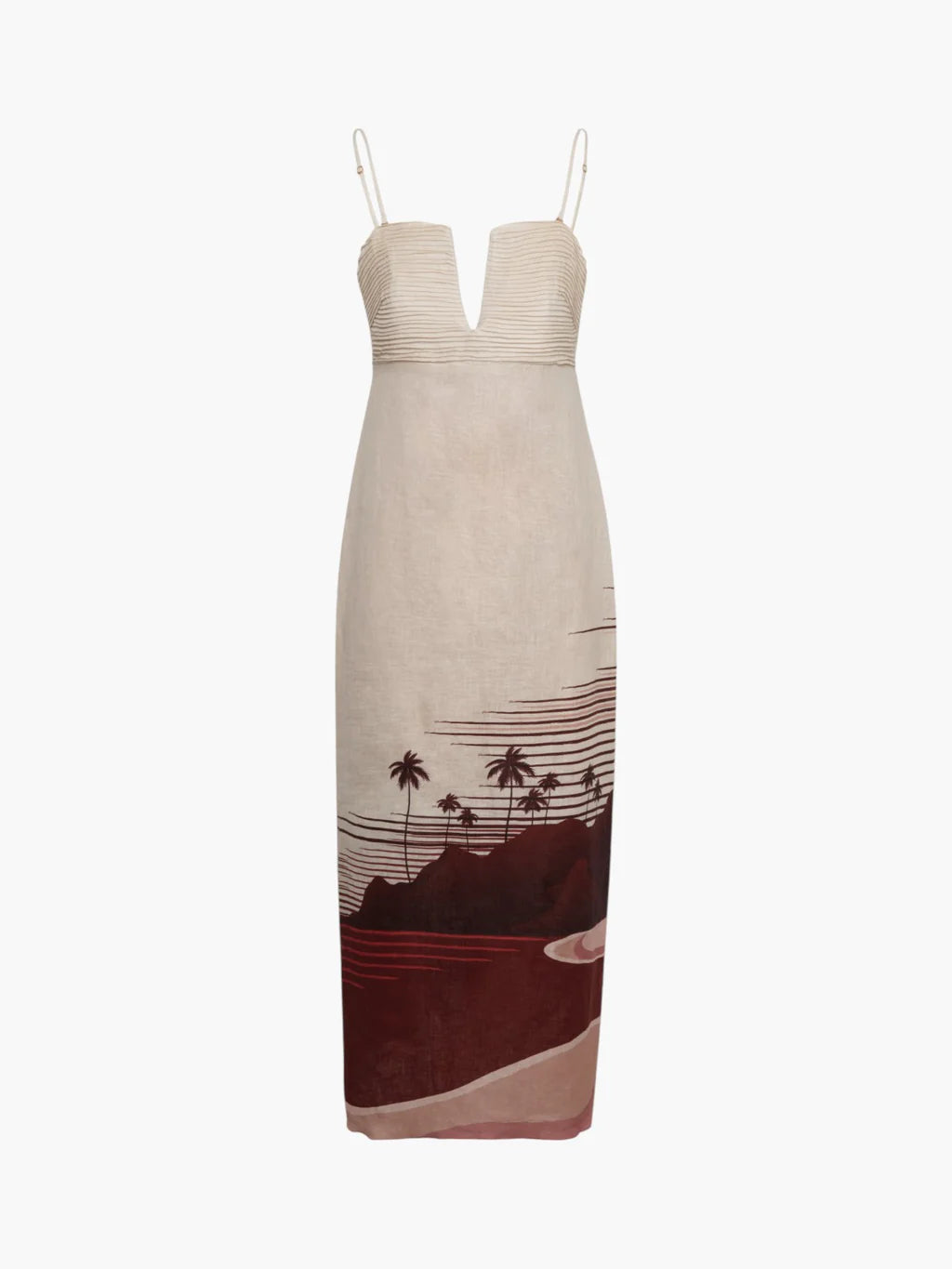 Antigua Linen Midi Dress / Red Tropical Landscape