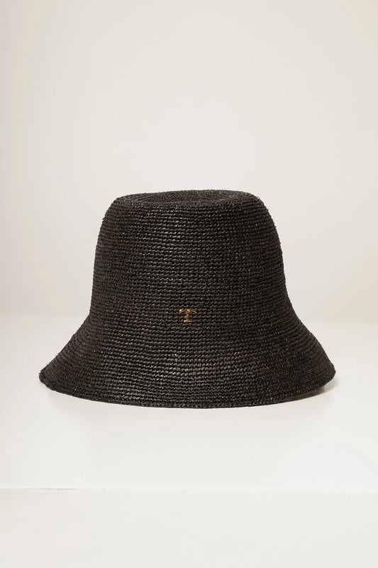 NATURAL BLACK RAFFIA HAT