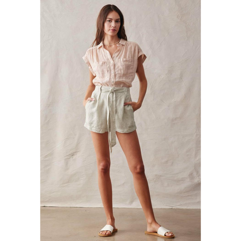 Talia Button Front Pleated Shorts Dune Green