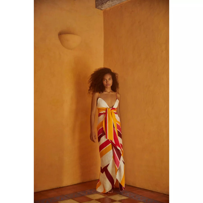 Sophia Linen Maxi Dress / Fucsia Stripes