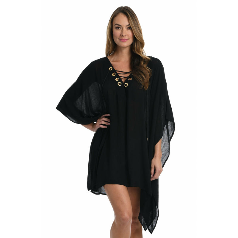 Apulia Mix Lace Front Caftan Dress - Black